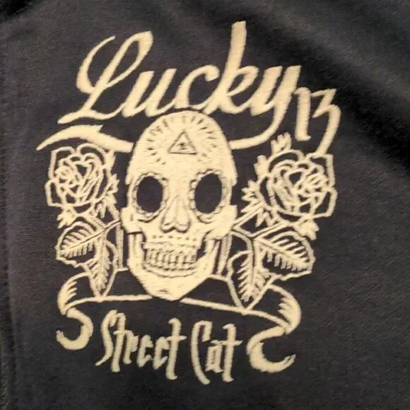 Zara Street Cat Apparel Black Lucky 13 Varsity Jacket - Picture 2 of 10